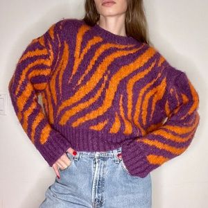 Zara Knit Orange and Purple Zebra Print Sweater